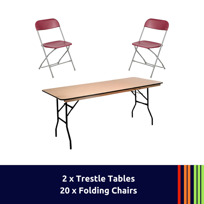 Furniture Package - 2 x Trestle Tables, 20 x Folding Chairs