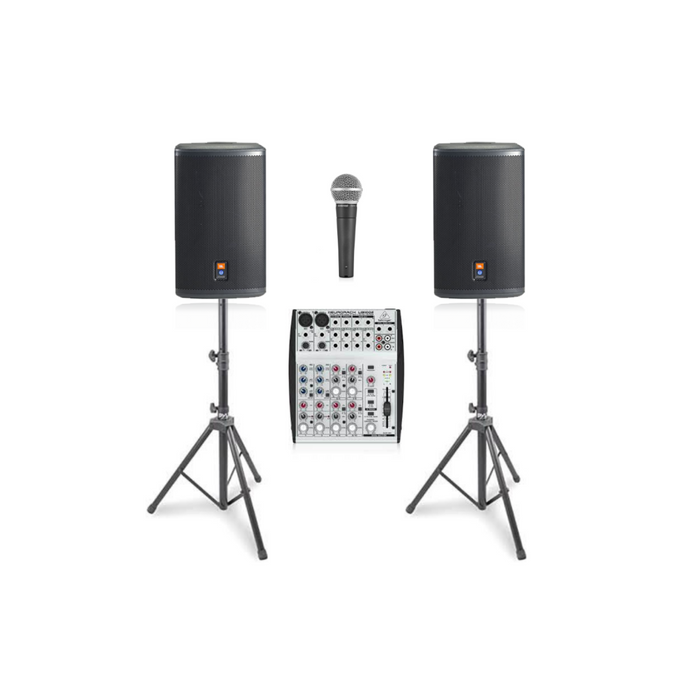 2 x 12 Loudspeakers, Microphone and Mixer PA System (Bundle)